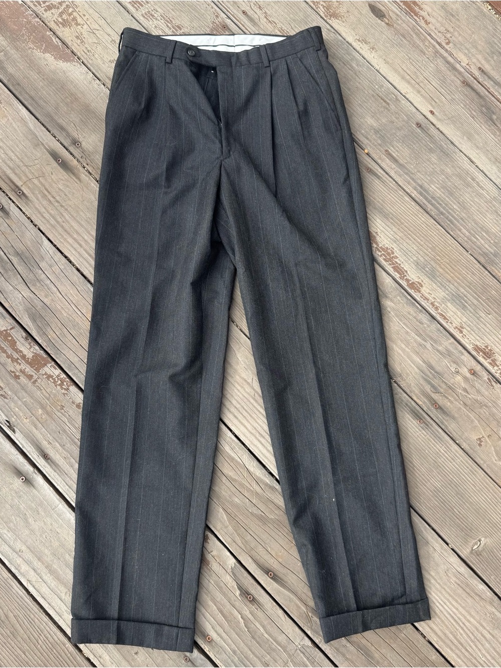 Classic Dark Gray Pinstripe Dress Trousers